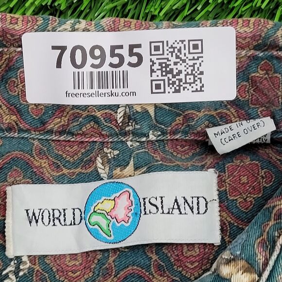 Vintage Boho Hippie Button Shirt Medium 23x28 Green - Picture 7 of 12